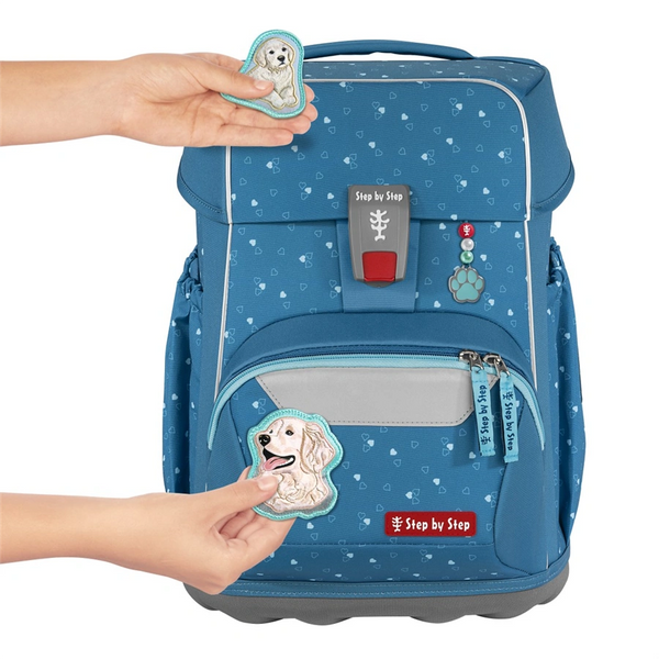 Školní aktovka pro prvňáčky – 4 dílný set, Step by Step BASIS Blue Hearts, AGR