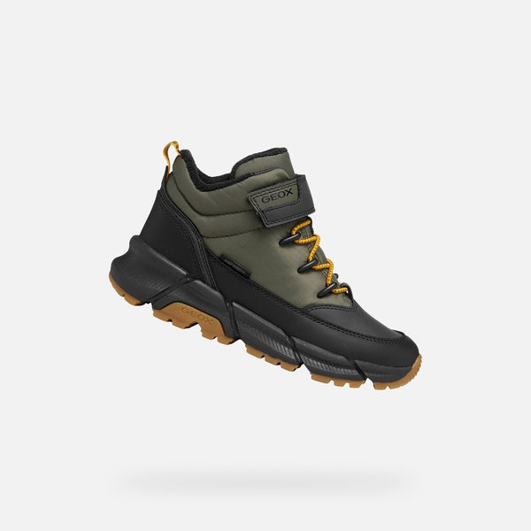 Khaki zateplená chlapecká kotníková obuv Geox Flexyper Plus J66LCA-0FUME-C3009