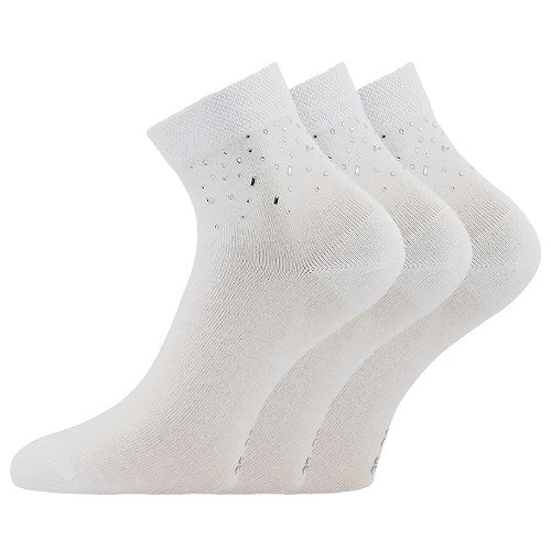 Ponožky dámské elegantní FLITANA 03 s kamínky BÍLÉ (3 páry)