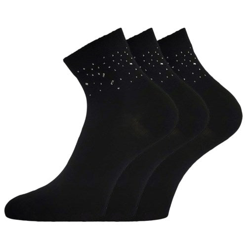 Ponožky dámské elegantní FLITANA 03 s kamínky ČERNÉ (3 páry)