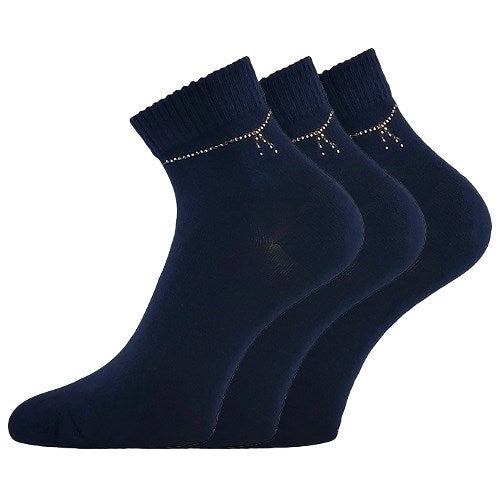 Ponožky dámské elegantní FLITANA 05 s kamínky TMAVĚ MODRÉ (3 páry)
