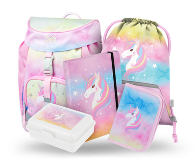 BAAGL 5 SET Airy Rainbow Unicorn: batoh, penál, sáček, box, desky