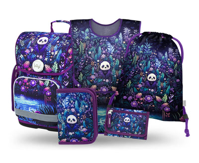 BAAGL SET 5 Ergo Jungle Panda: aktovka, penál, sáček, zástěra, peněženka