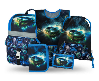 BAAGL SET 5 Zippy Závodní auto: aktovka, penál, sáček, zástěra, peněženka