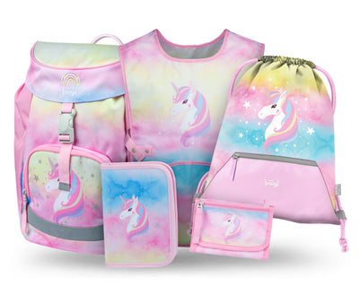 BAAGL SET 5 Airy Rainbow Unicorn: batoh, penál, sáček, zástěra, peněženka