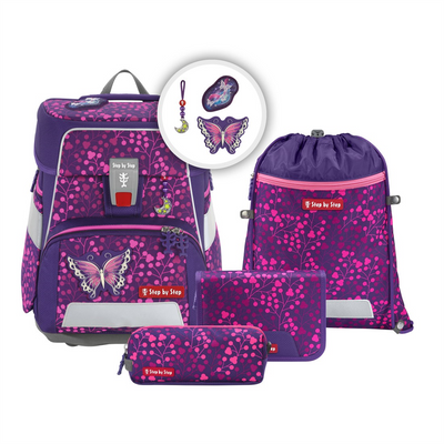 Školní aktovka Step by Step SPACE SHINE, Butterfly Night Ina - 5 dílný set, AGR certifikát